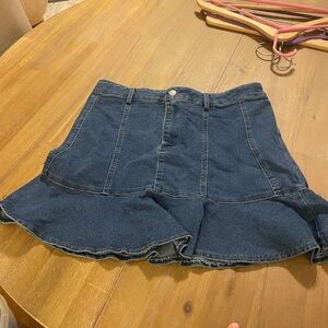 Dark Blue Denim Skirt with Ruffle Hem